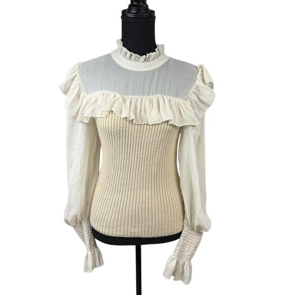On Twelfth Sweaters - On Twelfth Cream Sweater with Chiffon Arms
